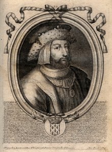 Porträtt av Clotaire (Clothaire) II (584 - 628), kung av Neustrien och kung av frankerna - Clotaire eller Chlotar II (d.629) Frankernas kung - gravyr från 