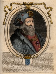 Porträtt av Clotaire (Clothaire) I (497-561), kung av Neustrien och kung av frankerna - Clothar I, frankernas kung - gravyr från 