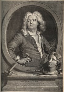 Porträtt av Guillaume Coustou (1677-1746) fransk skulptör - gravyr av Larmessin efter J.de Lien av de Larmessin