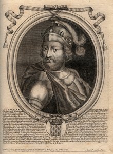 Porträtt av Lothair (941 - 986), Frankernas kung - Lothair (941-986) Frankrikes kung - gravyr från 
