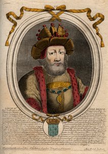Porträtt av Ludvig II Begue eller Svimningen (846 - 879), Frankernas kung - Ludvig II Stammeraren 848 till 879 - gravyr från 