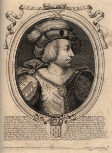 Porträtt av Ludvig V den svime (967 - 987), Frankrikes kung - Ludvig V den Indolente (967-987) gravyr från 
