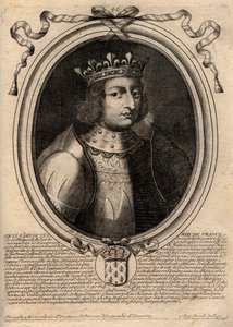 Porträtt av Ludvig X Hutinen (1289 - 1316), Frankrikes kung - Ludvig X (1289-1316) den envise, kungen av Frankrike och Navarra - gravyr från 