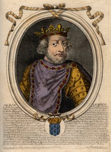 Porträtt av Pepin III dit Pepin le Brief (714-768) kung av Frankrike - Pepin III (714-768) (Pepin den Korte) Frankernas kung - gravyr från 