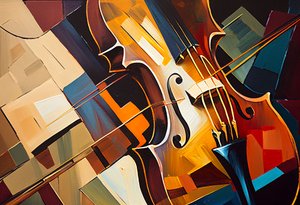 Abstrakt violinmålning, musikduk, väggkonsttryck på begäran