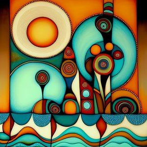 Abstrakt strand, vågigt hav & vind, inspirerad av hundertwasser, konsttryck