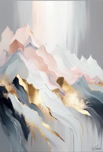 Abstrakta gyllene bergsmålningar inspirerade av Olga Suvorova, konsttryck