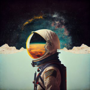 Abstrakt ensam astronautmålning i rymden, väggkonsttryck