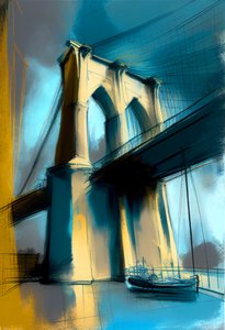 Abstrakt skiss Brooklyn bridge målning på duk, väggkonsttryck