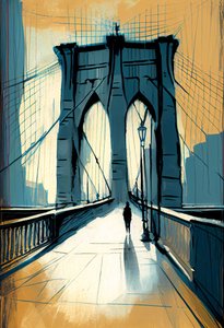 Abstrakt skiss Brooklyn bridge målning, väggkonsttryck på begäran