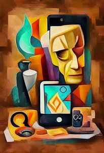 Abstrakt surrealistisk målning, Picasso-inspirerad konst, utskrivbar väggkonst