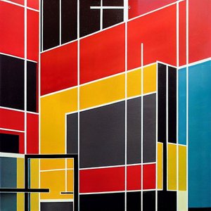 Geometriska arkitektoniska former målning på duk, väggkonsttryck