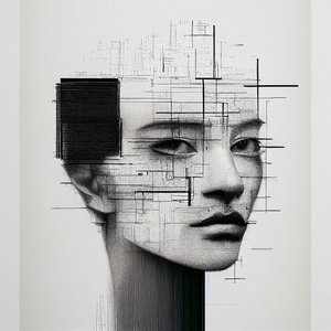 Minimalism Human Face Drawing, konsttryck på begäran
