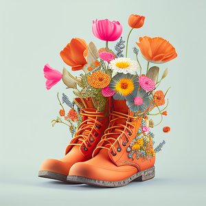 Skor & blommor, Digital konstmålning, väggkonsttryck på begäran