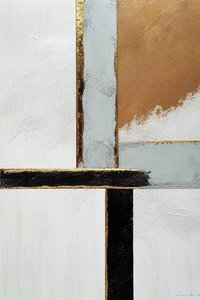 Vita & svarta, gyllene abstrakta linjer, Canvas Printable Art
