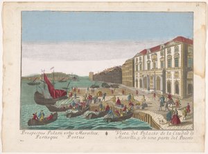 Se på Stadhuis en de haven i Marseille Utsikt över stadspalatset i Marseille och en del av hamnen (titel på objektet)