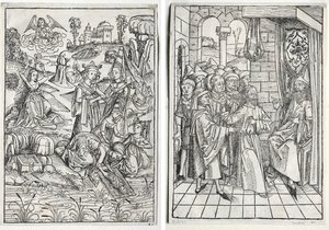 Skattvaktaren: Moses hittad av faraos dotter (recto); Skattvaktaren: Kristus före Kaifas (verso) av firm of Christophe Philippe Oberkampf
