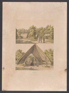 Arowak läger i Surinam Surinam. An Arowakka Indian Camp (titel på objekt) Västindien (serietitel på objekt) Utsikter från Nederländernas Västindien (serietitel) av jonkheer Jacob Eduard van Heemskerck