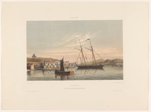 Willemstads hamn Curacao. Kajplats för krigsfartyg i hamnen (titel på objekt)