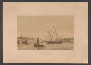Willemstads hamn Curacao. Kajplats för krigsfartyg i hamnen (titel på objekt) Västindien (serietitel på objekt) Utsikter från Nederländernas Västindien (serietitel) av jonkheer Jacob Eduard van Heemskerck