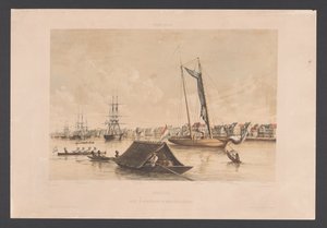 Strandnära och väggård i Paramaribo Surinam. Utsikt över vattenkanten och väggården i Paramaribo (titel på objektet) Västindien (serietitel på objekt) Utsikter från Nederländernas Västindien (serietitel) av jonkheer Jacob Eduard van Heemskerck