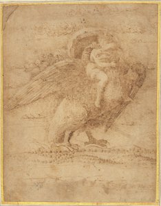 Jupiter och Ganymedes ovanför ett vidsträckt landskap av or Andrea Mantegna Giovanni Bellini