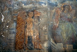 Ängel, fresk i kyrkan i Plemeniana, Kreta, Grekland (foto)