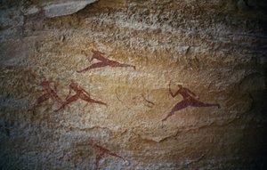 Bågskyttar springer, grottmålning, Tassili n