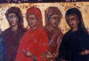 Fromma kvinnor, träpanel i den bysantinska kyrkan Palea Roumata, Kreta, Grekland (foto) av Theodore Charles Ange Coquelin