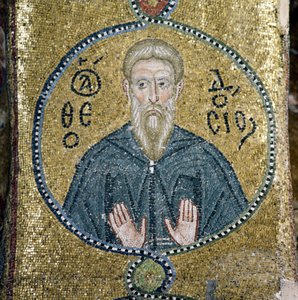 Saint, mosaik i katholikon (huvudkyrka) i Nea Moni-klostret (Unescos världsarvslista av Theodore Charles Ange Coquelin