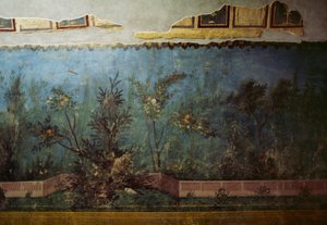 Fresk föreställande en trädgård med träd och fåglar, från huset av Livia på Palatine-kullen, Rom, Italien. romersk civilisation av Unbekannt Unbekannt