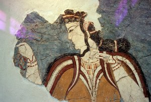 Freskfragment med kvinnlig figur, från Mykene, Grekland, mykensk civilisation av Unbekannt Unbekannt