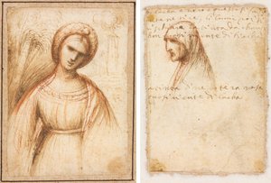 Dam i ett landskap (recto); Bystlängdsprofil av en gammal kvinna (verso) av possibly by Dosso Dossi