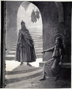 Var en kristen, jag kommer att göra dig till riddare. Ludvig IX:s ord sa Saint Louis (1214-1270) till en bovetehövding som gick in i fängelset för att göra sig själv till riddare. Illustration av Job (Jacques Marie Gaston Onfray och Breville) (Jacques-Mari av pseudonym for Onfray de Breville Jacques Job