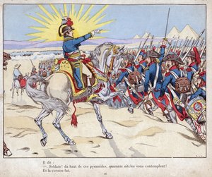 Egyptens kampanj: Napoleon leder sina trupper till slaget vid pyramiderna, 21 juli av pseudonym for Onfray de Breville Jacques Job