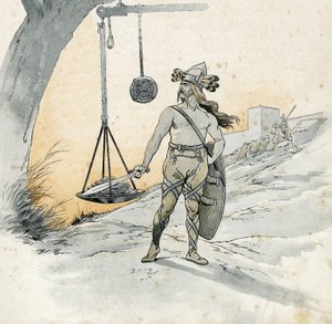 Erövring av Rom (Rancon av Rom 390 f.Kr.). Histoire de Brennus (Brennos), gallisk krigsherre som uttalade det fruktansvärda ordet Vae Victis (olycka för de besegrade). i "" Frankrike, hans historia berättad av G. Montorgueil, avbildad av Job"" 1896. Privat av pseudonym for Onfray de Breville Jacques Job