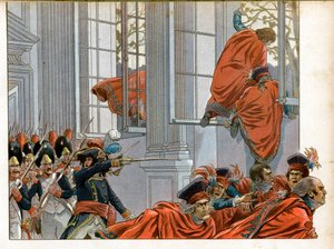 Konsulat: Joachim Murat (1767-1815) går in i Chamber of the Council of Five Cents (Five Cents) (Room of the 500) med 50 män för att driva ut senatorerna under 18-dimmans statskupp (9/11) /1799) som avslutade direktionen och födde den av pseudonym for Onfray de Breville Jacques Job
