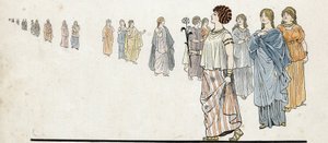 Femmes des "" free men"" (fria medborgare) bär sina klänningar häftade på axeln och tunga juveler på armarna. i "" Frankrike, hans historia berättad av G. Montorgueil, imagee av Job""" 1896. Privat samling. av pseudonym for Onfray de Breville Jacques Job
