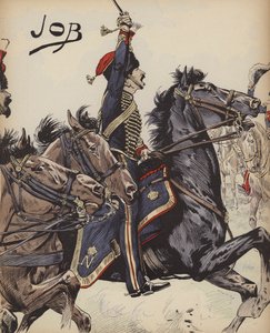 Fransk kavallerist under Napoleonkrigen (färg litho)