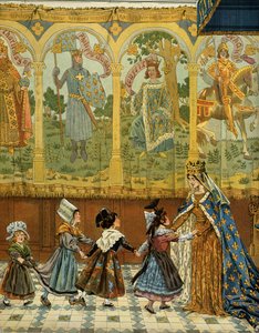 Frankrikes historia under medeltiden (medeltiden): Allegori över de franska provinserna vittnade om Frankrikes krona under kung Ludvig XI:s regeringstid kallad den försiktiga (1423-1483). Illustration av Jacques Marie Gaston Onfray de Breville dit JOB (185 av pseudonym for Onfray de Breville Jacques Job