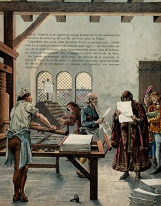 Frankrikes historia under medeltiden (medeltiden): Kungen av Frankrike Ludvig XI kallade den försiktiga (1423-1483) uppmuntrade tillväxten av den grafiska industrin. Kungen besökte Sorbonne i närvaro av typograferna Ulrich Gering (Guerinch eller Guernich av pseudonym for Onfray de Breville Jacques Job