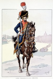 Ryttare av Lyons hedersvakt (1804-1814) - i "" Outfit of the trups of France: Armee de terre et de mer à toutes les epoques "", ill. av Job av pseudonym for Onfray de Breville Jacques Job