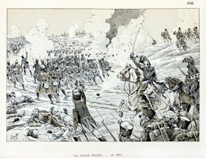 Illustration från boken "The Great War by artists": A great battle in 1815 av Jacques Marie Gaston Onfray de Breville dit JOB (1858-1931), Delsamling av pseudonym for Onfray de Breville Jacques Job