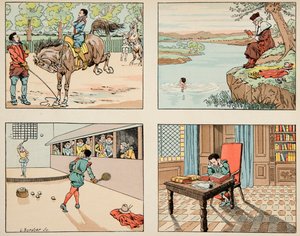Illustration hämtad från boken "" Le bon roy Henri"", illustrerad av Jacques Marie Gaston Onfray de Breville dit JOB (1858-1931): Education of Henri IV - Privatsamling av pseudonym for Onfray de Breville Jacques Job