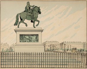 Illustration hämtad från boken "" Le bon roy Henri"", illustrerad av Jacques Marie Gaston Onfray de Breville dit JOB (1858-1931): Staty erige till minne av Henri IV - Privat samling av pseudonym for Onfray de Breville Jacques Job