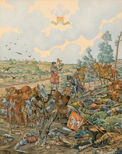 Jacques Marie Gaston Onfroy de Breville dit JOB (1858-1931) - Belgiens historia: Johannes 1, greve av Luxemburg dit l Blind (1296 - 1346) faller i slaget vid Crecy den 26 augusti 1346, privat samling av pseudonym for Onfray de Breville Jacques Job