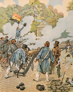 Jacques Marie Gaston Onfroy de Breville dit JOB (1858-1931) - Belgiens historia: Jean Joseph Charlier (1794 - 1866) säger att träbenet riktar sitt artilleristycke mot de holländska trupperna som samlades i parken i Bryssel i september 1830, privat Överste av pseudonym for Onfray de Breville Jacques Job
