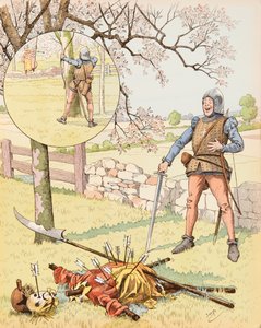 Jacques Marie Gaston Onfroy de Breville dit JOB (1858-1931) - Le Franc Archer de Bagnolet (komiskt verk från 1400-talet med en fanfaronsoldat), Privat samling av pseudonym for Onfray de Breville Jacques Job