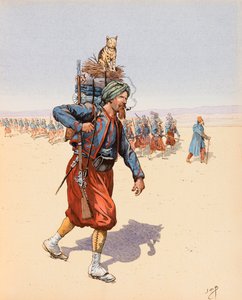 Jacques Marie Gaston Onfroy de Breville dit JOB (1858-1931) - Le Zouzou (Zouave på expedition i öknen), Privat samling av pseudonym for Onfray de Breville Jacques Job