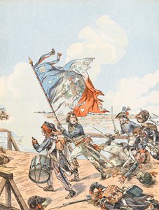 Jacques Marie Gaston Onfroy de Breville dit JOB (1858-1931) - Napoleon Bonaparte vid bron av Arcole 1796, privat samling av pseudonym for Onfray de Breville Jacques Job